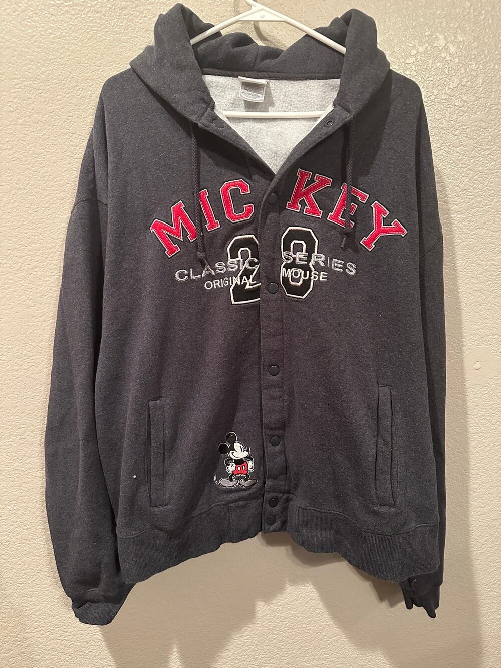 Vintage Disney Store Mickey Mouse Embroidered Button Snap Hoodie Sweatshirt XXL